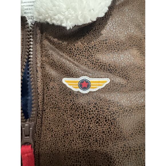 Little Me Aviator Jacket Size 3T Brown Sherpa Bomber Pilot Air Force Halloween - Picture 3 of 6